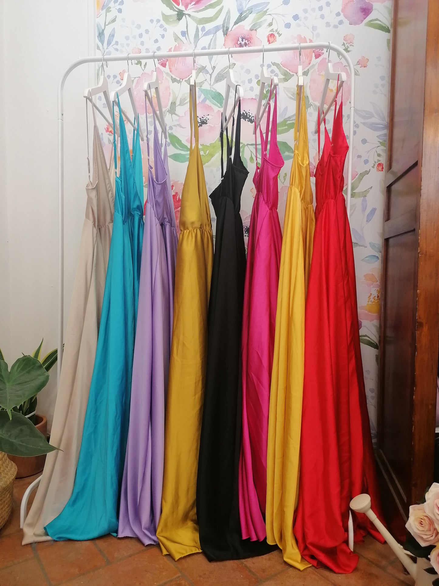 Long dress satin scollo portafoglio