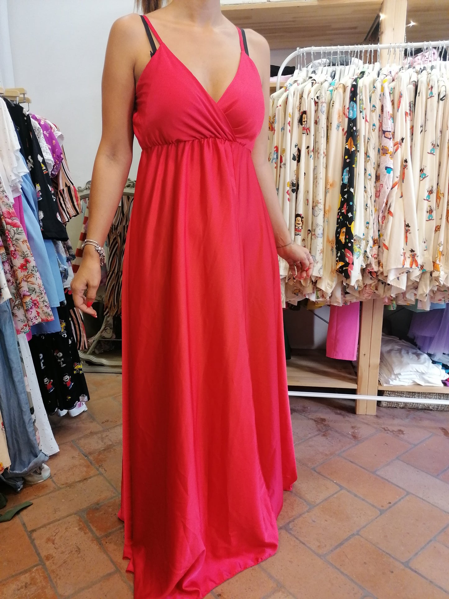 Long dress satin scollo portafoglio