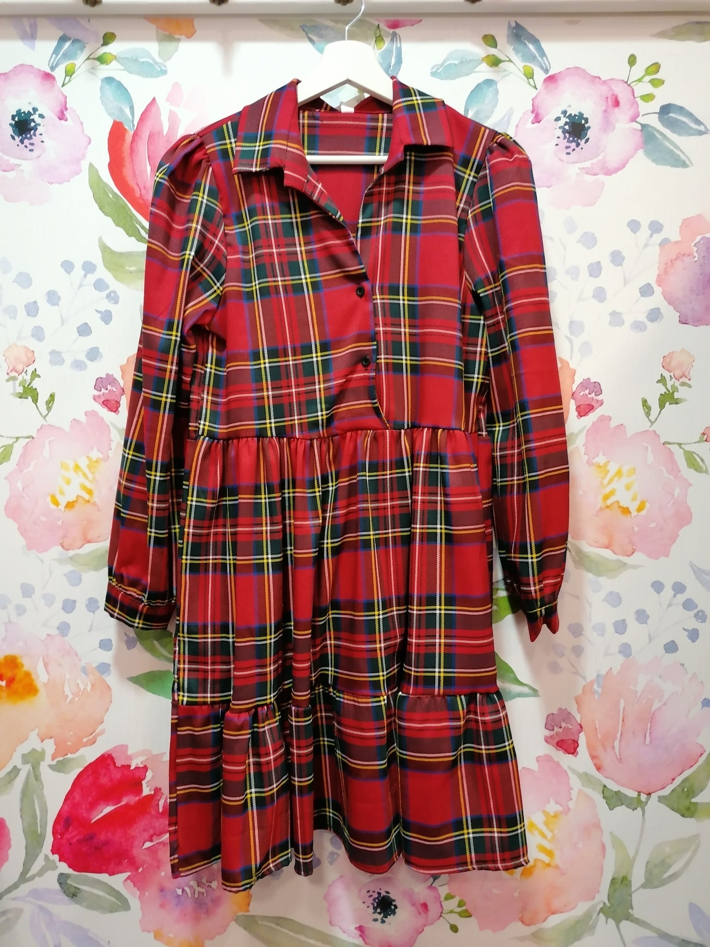 Abito scamiciato corto ROSSO TARTAN